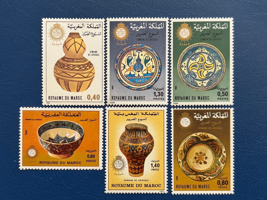 Morocco - Original Vintage Postage Stamps- 1980-84 - Week of the Blind: Handicrafts -for the collector, artist or crafter