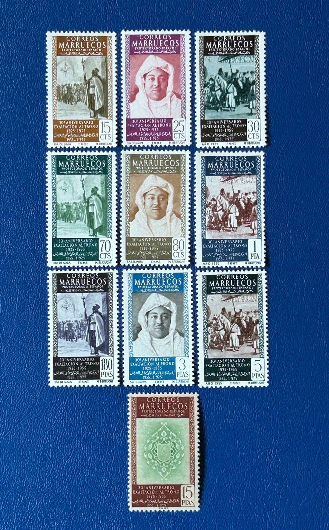 Morocco - Original Vintage Postage Stamps- 1955 - Ascension to Throne Moulay Hassan - for the collector or crafter