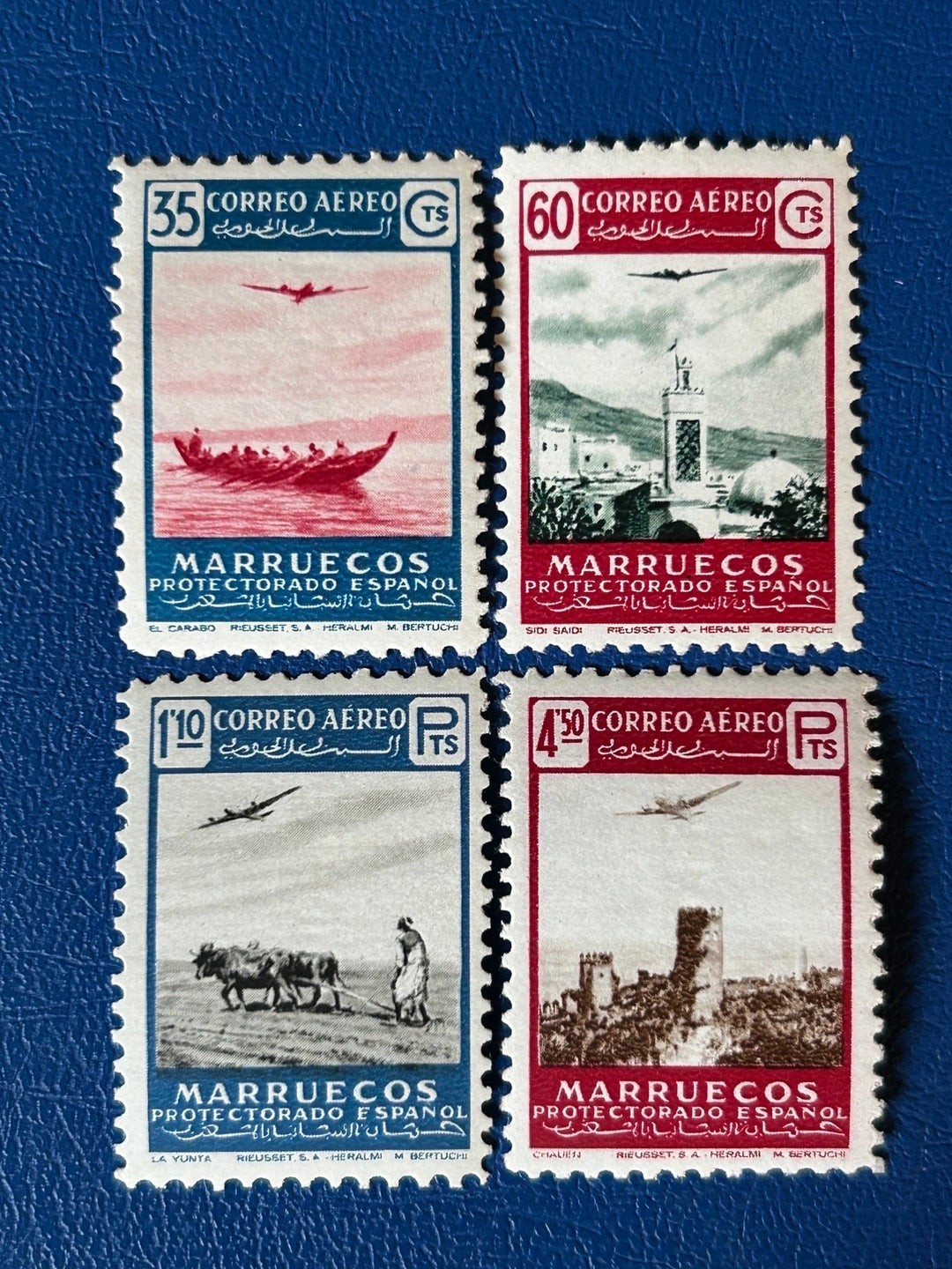 Sp. Morocco - Original Vintage Postage Stamps- 1953 - Landscapes & Airplanes - for the collector or crafter