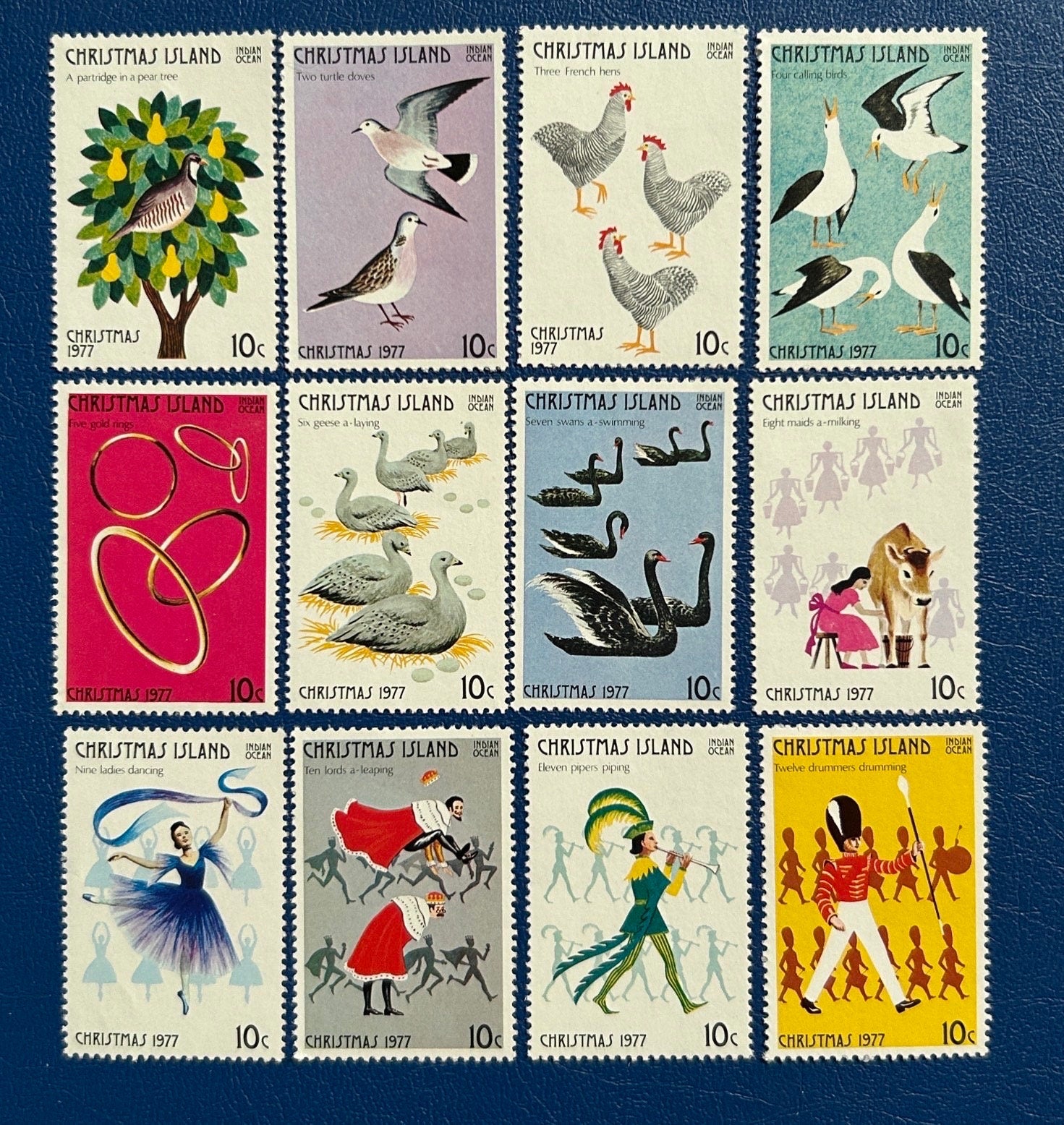 Christmas Island - Original Vintage Postage Stamps - 1977 - Twelve Day ...