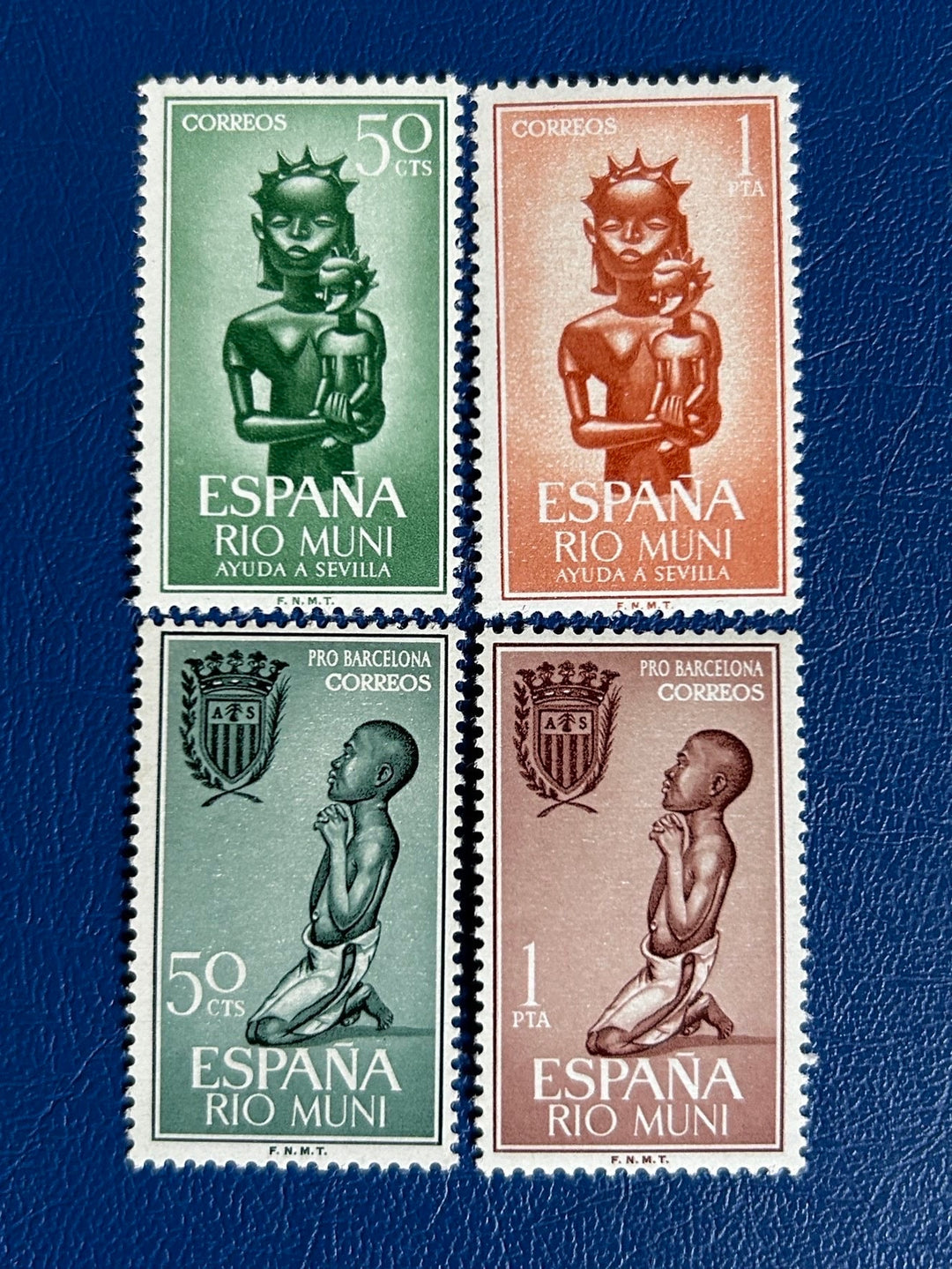 Sp. Rio Muni- Original Vintage Postage Stamps- 1963 - Aid to Seville/ Barcelona - for the collector, artist, crafter