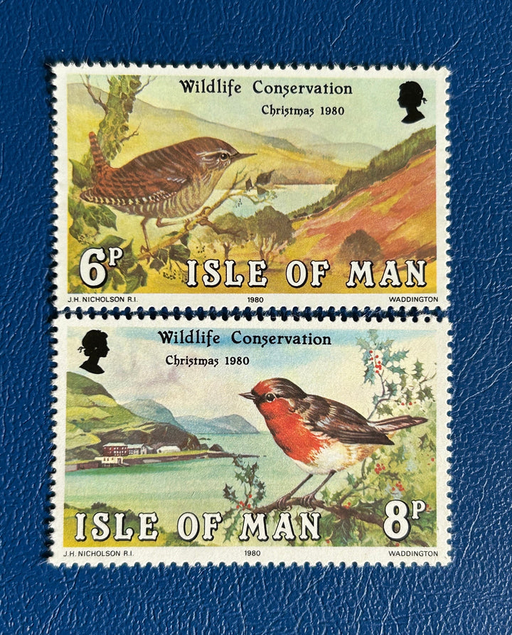 Isle of Man - Original Vintage Postage Stamps - 1980 Christmas: Birds - for the collector, artist or crafter