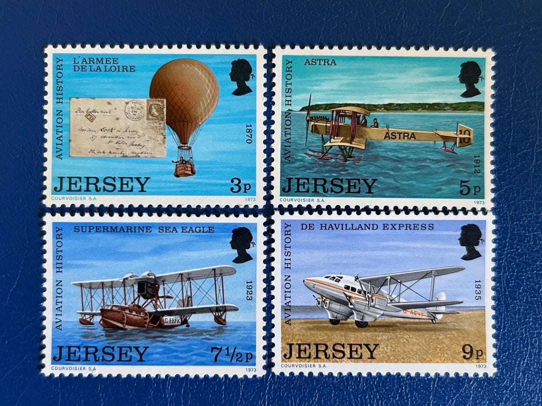 Jersey - Original Vintage Postage Stamps - 1973 Jersey Aviation History Pre 1939 - for the collector, artist or crafter