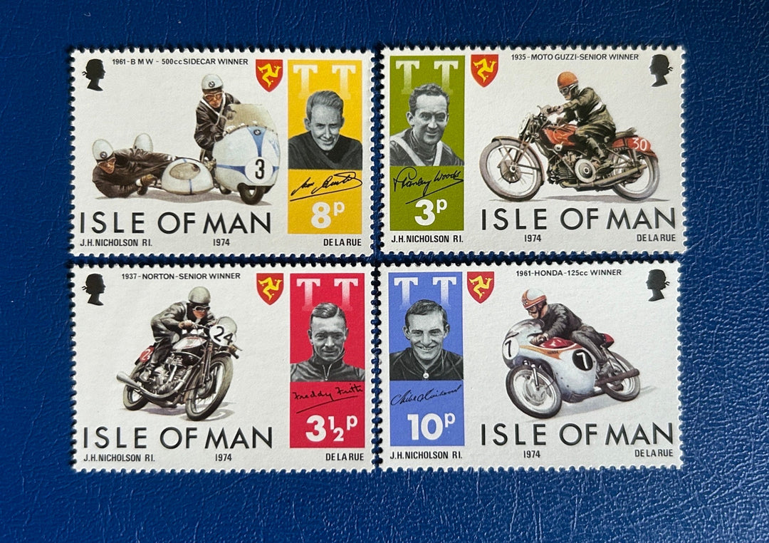 Isle of Man - Original Vintage Postage Stamps - 1974 - Tourist Trophy Motorcycle Races - for the collector, artist or crafter
