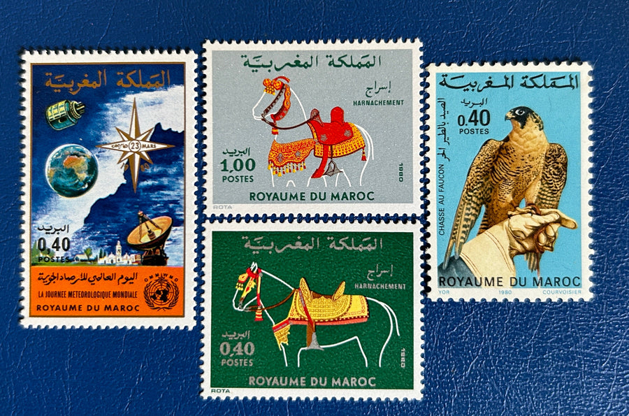 Morocco - Original Vintage Postage Stamps- 1980 Falcon, Horses, Meteorology Day - for the collector, artist or crafter