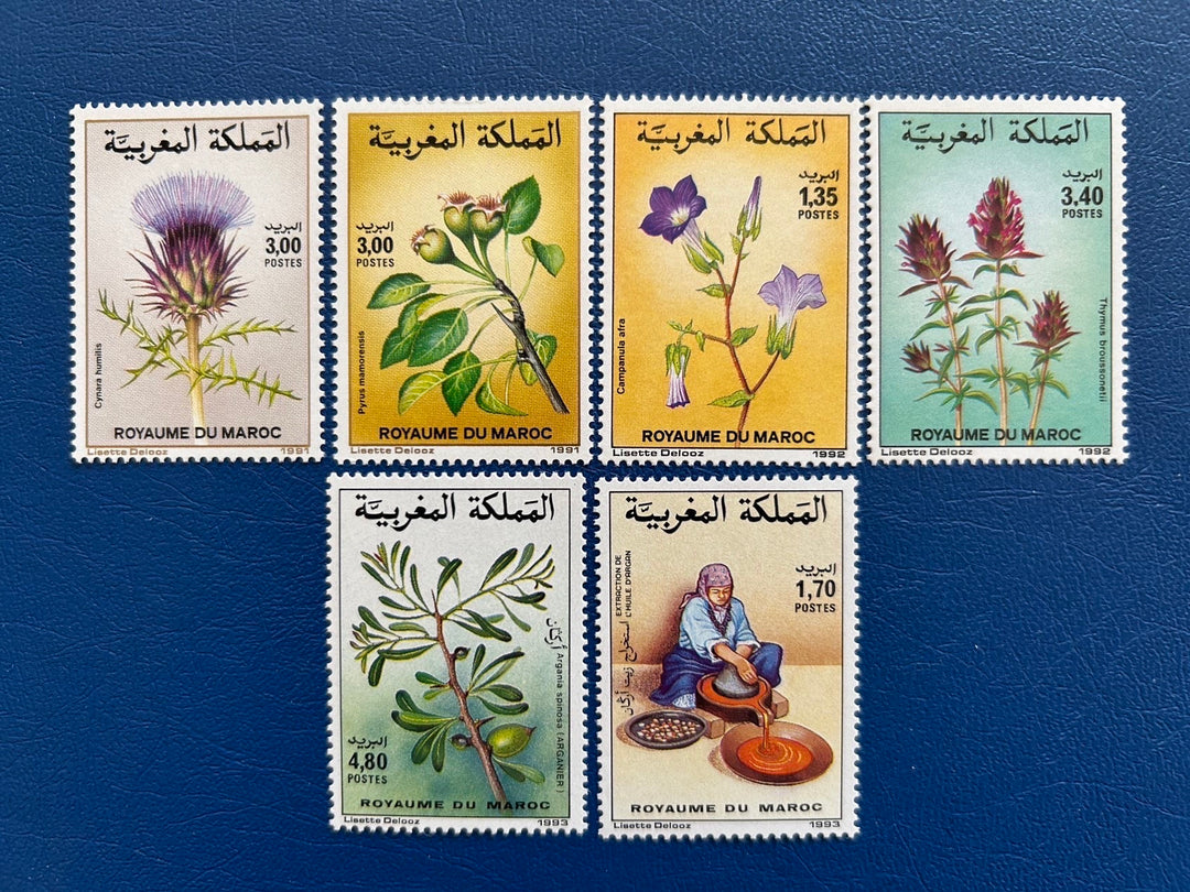 Morocco - Original Vintage Postage Stamps- 1991-93 - Plants: Flowers & Argan Oil - for the collector, artist or crafter