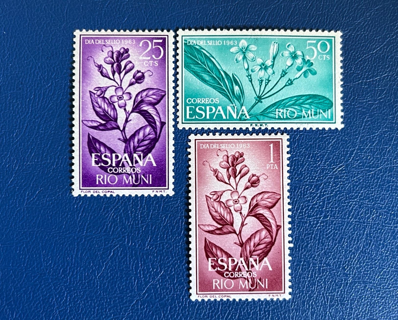 Post Stamp Ridge Sp. Rio Muni- Original Vintage Postage Stamps- 1964 - Stamp Day: Flowe ...