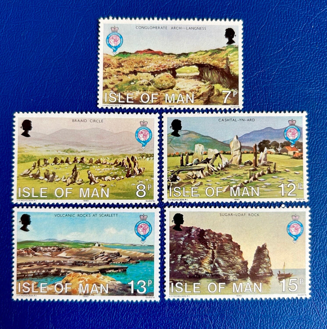 Isle of Man - Original Vintage Postage Stamps - 1980 - 150th Anniversary National Geographic Society - for the collector, artist or crafter