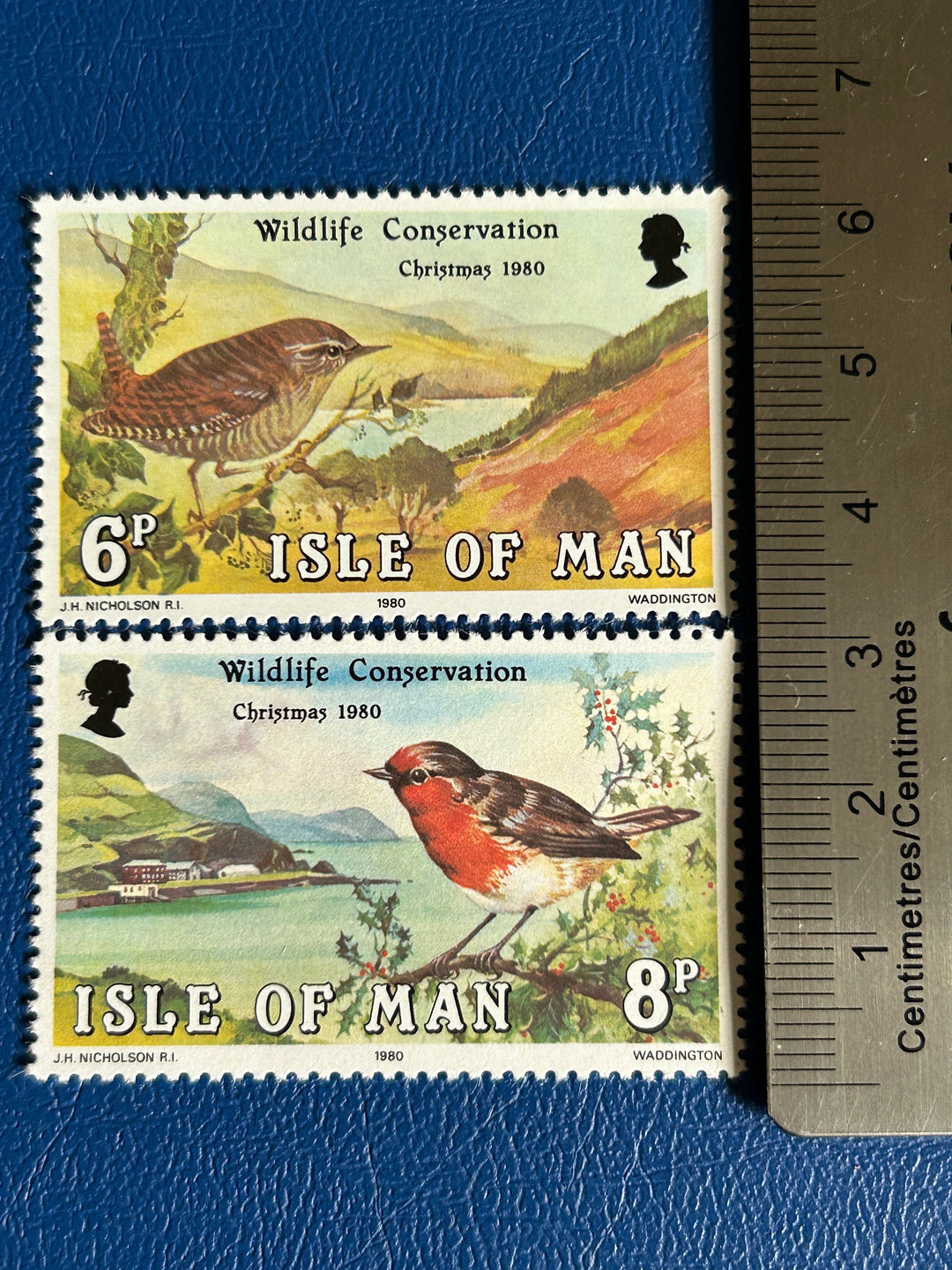 Isle of Man - Original Vintage Postage Stamps - 1980 Christmas: Birds - for the collector, artist or crafter