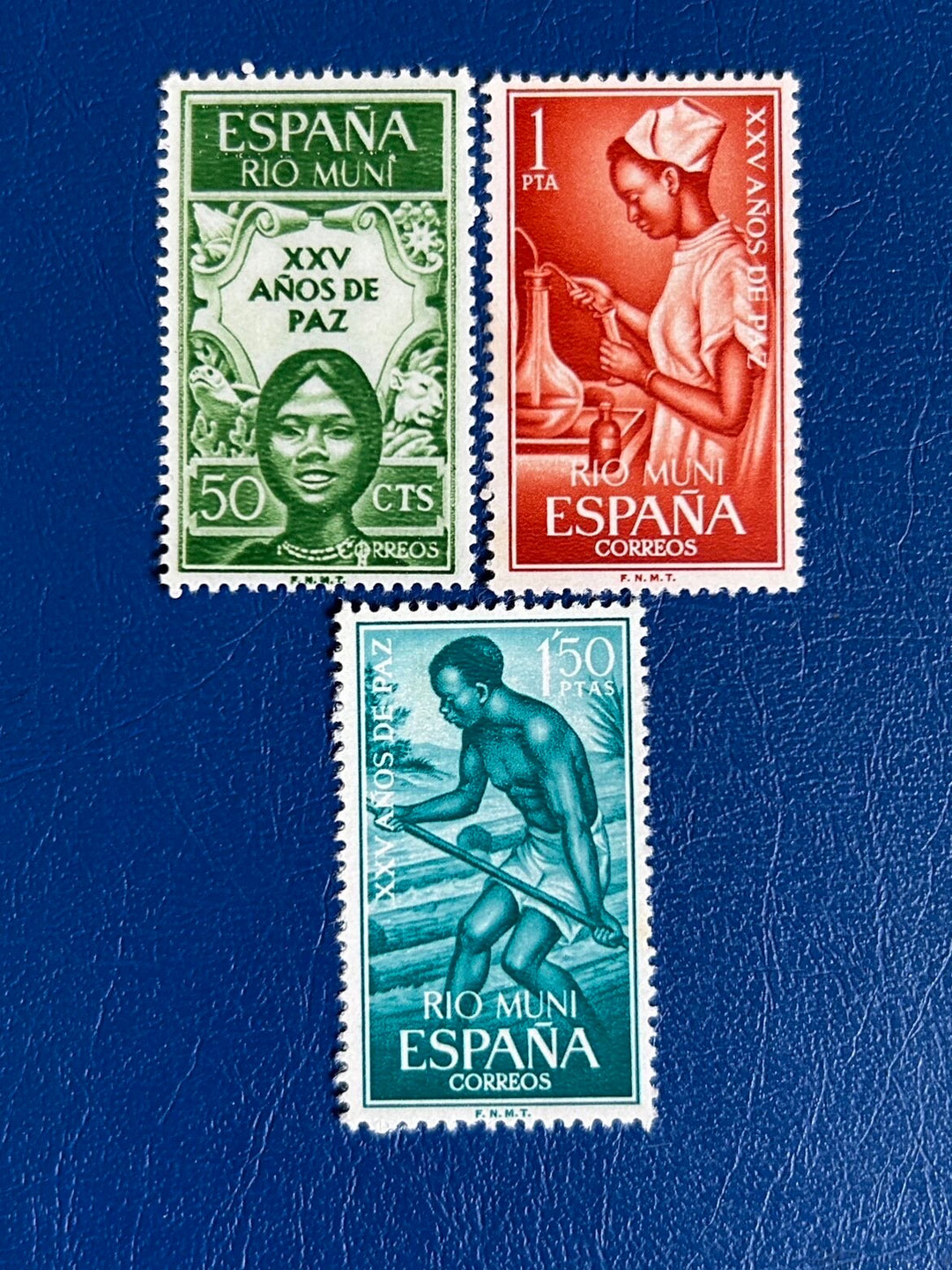 Sp. Rio Muni- Original Vintage Postage Stamps- 1965 - XXV Year of Peace - for the collector, artist, crafter