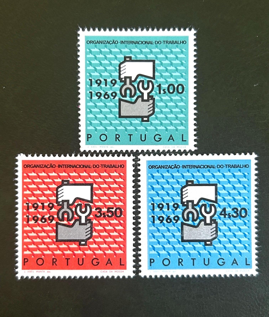 Portugal - Original Vintage Postage Stamps- 1969 - International Labour Org 50th Ann- for the collector, artist or crafter