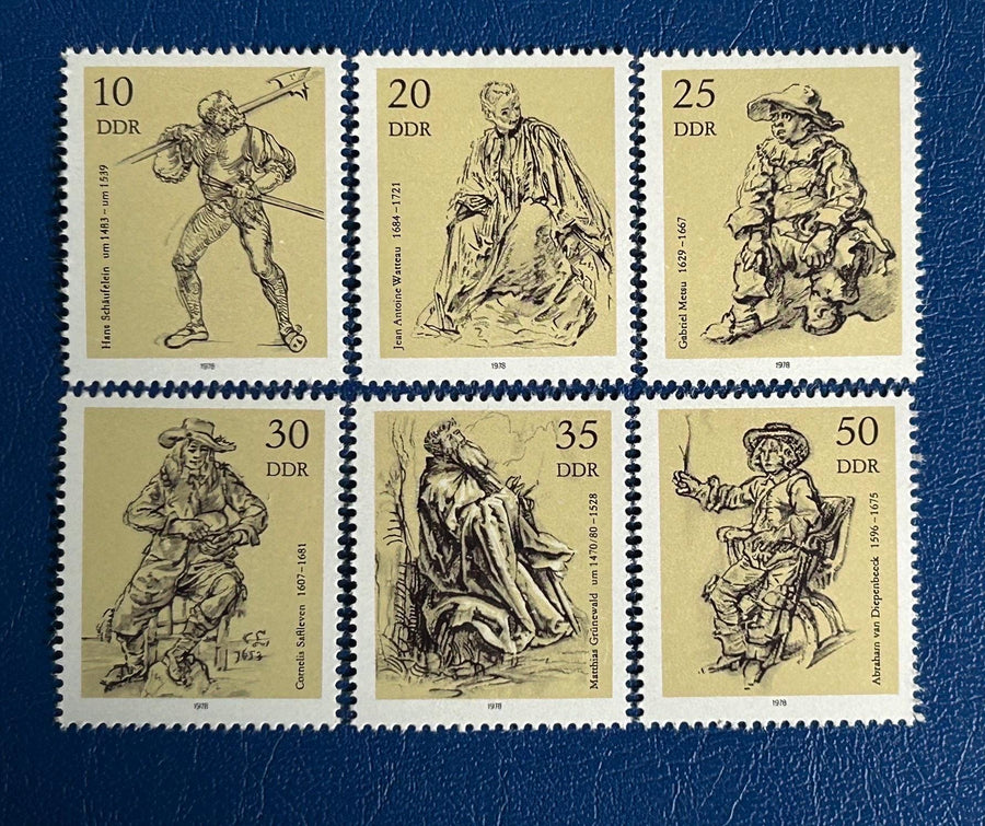 Germany (DDR) - Original Vintage Postage Stamps- 1978 - Drawings Graphic Collection Dresden Museum - for the collector, artist or crafter