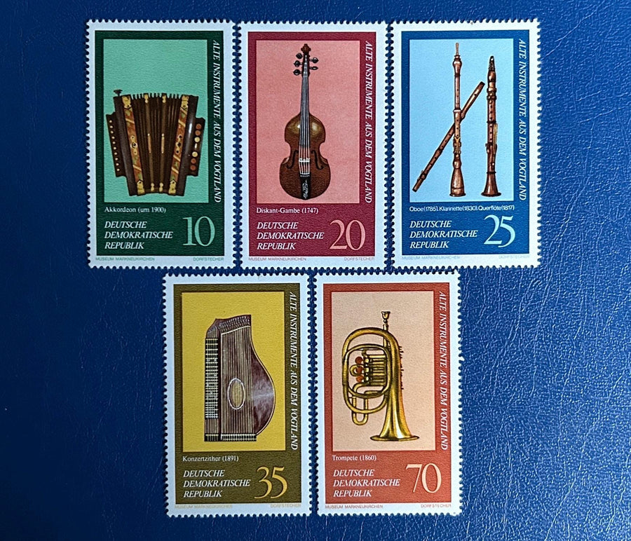 Germany (DDR) - Original Vintage Postage Stamps- 1977 - Musical Instruments - for the collector, artist or crafter