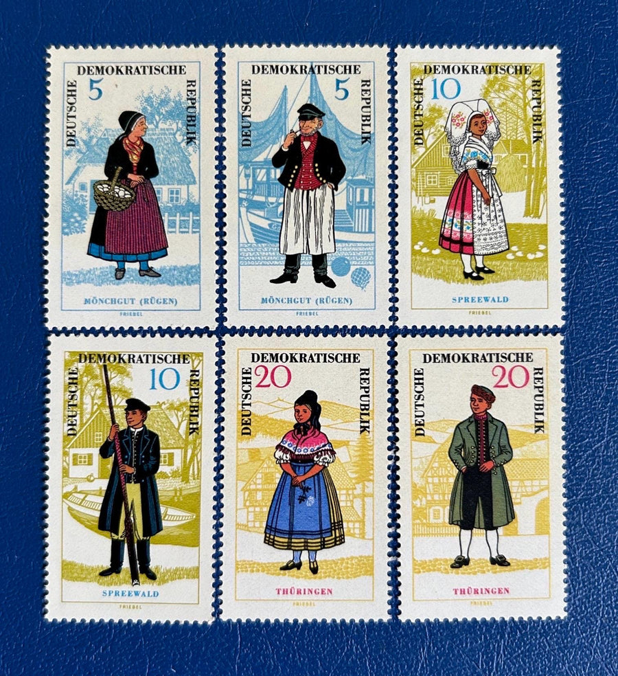 East Germany (DDR) - Original Vintage Postage Stamps - 1964- Folk Costumes - for the collector, artist or crafter