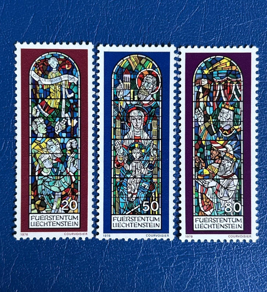 Lichtenstein- Original Vintage Postage Stamps - 1978 - Christmas - Stained Glass - for the collector, artist or crafter