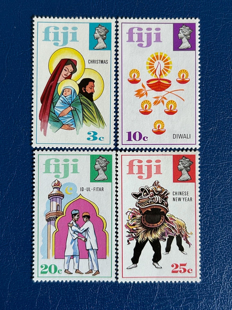 Fiji - Original Vintage Postage Stamps - 1973 - Cultural Festivals: Christmas, Diwali, Id-Ul-Fitar, Chinese New Year