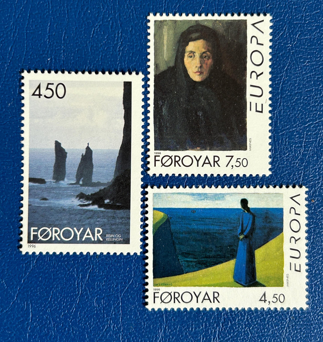 Faroe Islands- Original Vintage Postage Stamps- 1996 - Rising og Kellingin & Paintings - for the collector, artist or crafter