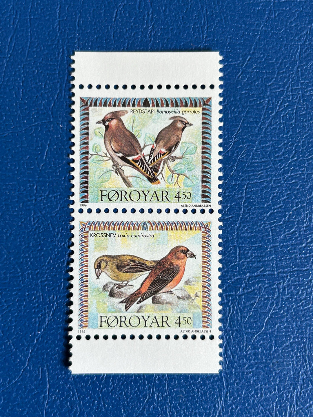 Faroe Islands- Original Vintage Postage Stamps- 1996/98 - Birds: Bohemian Waxwing, Red Crossbill - for the collector, artist or crafter