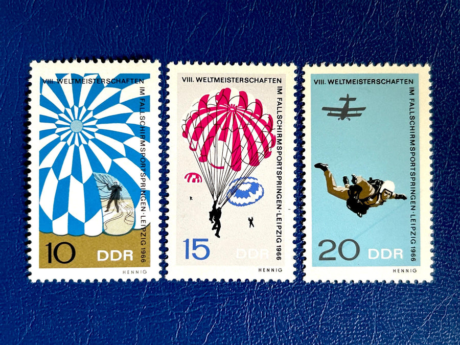 Germany (DDR) - Original Vintage Postage Stamps- 1966 - Parachute Jumping - for the collector, artist or crafter