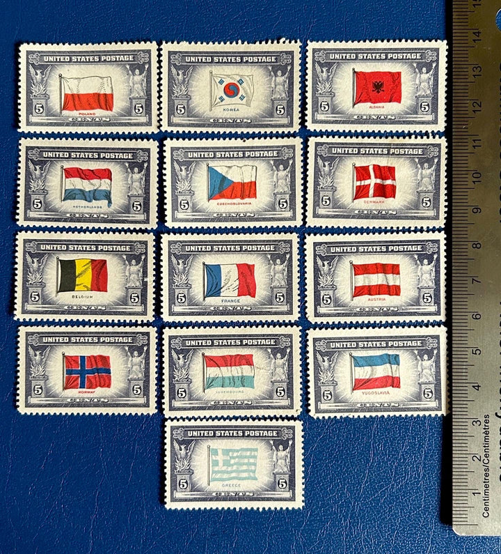 USA - Original Vintage Postage Stamps - 1943 - Overrun Countries Issue - for the collector, artist or crafter