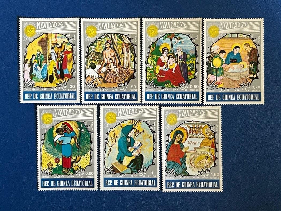 Ecuatorial Guinea - Original Vintage Postage Stamps- 1974 - Christmas: Holy Family from Different Cultures - for the collector or crafter