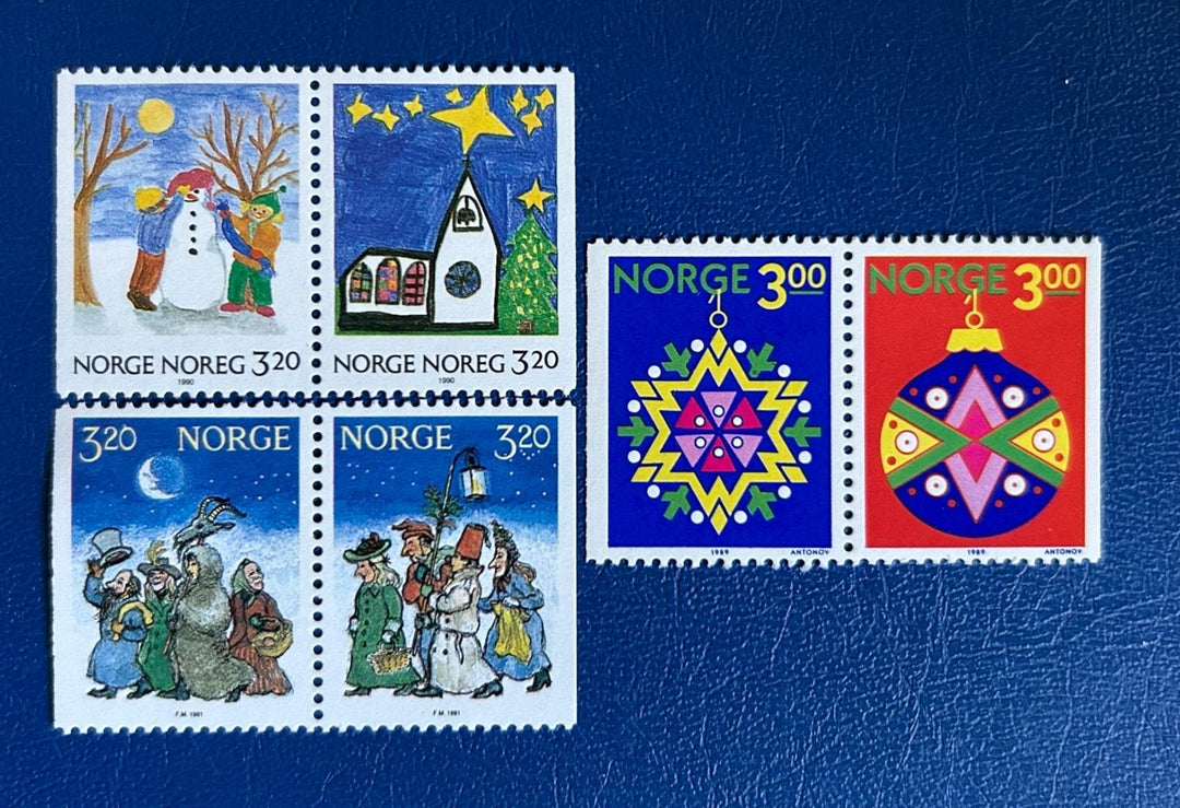 Norway - Original Vintage Postage Stamps- 1988-90 - Christmas - for the collector, artist or crafter - cards, ornaments, gift tags