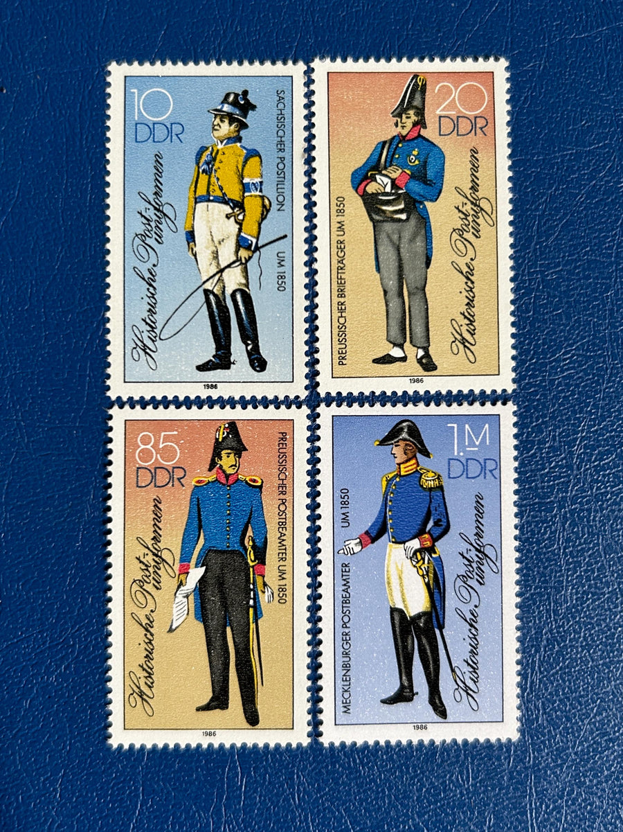 Germany (DDR) - Original Vintage Postage Stamps - 1986 - Historic Postal Uniforms - for the collector, artist or crafter