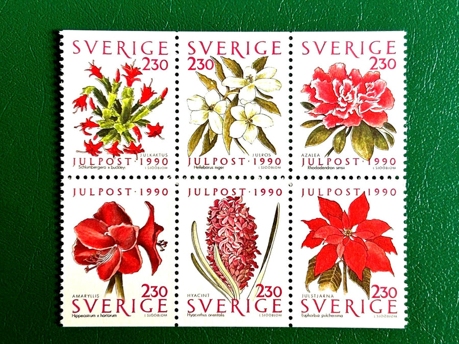 Sweden - Original Vintage Postage Stamps - 1990 - Christmas Flowers - for the collector, artist or crafter - ornaments, cards