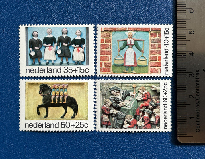Netherlands - Original Vintage Postage Stamps- 1975 - Children’s Stamps: Historic Ornamental Stones - for the collector, artist or crafter