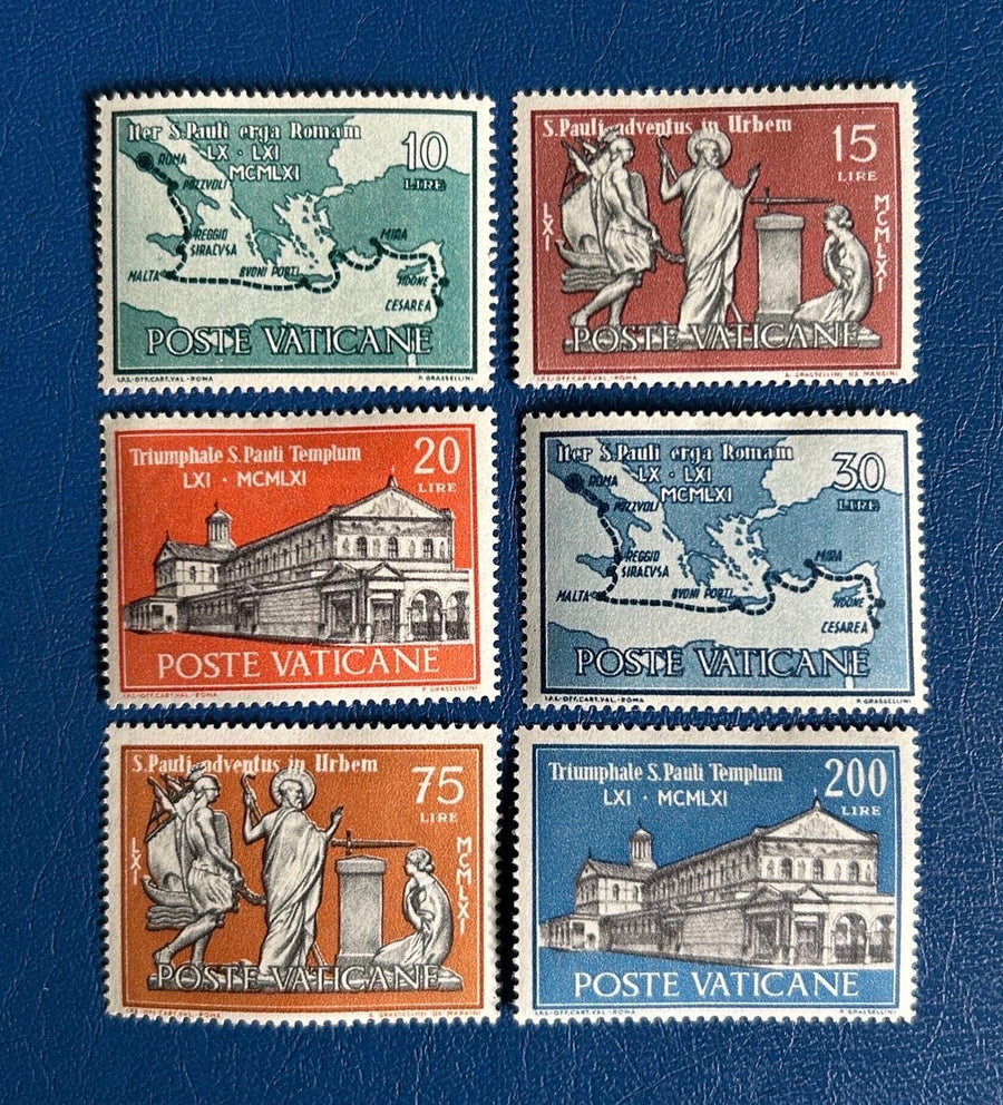 Vatican - Original Vintage Postage Stamps- 1961 - 19th centenary Arrival of St Paul to Rome - for the collector, artist or crafter
