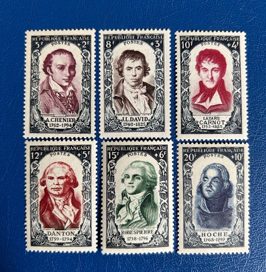 France - Original Vintage Postage Stamps- 1950 - Important Figures: Chenier, David, Carnot, Danton, Robespierre - for the collector