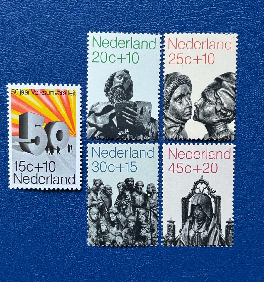 Netherlands - Original Vintage Postage Stamps- 1971- 50 Yrs People’s University; Wooden Church Statue - for the collector, artist or crafter