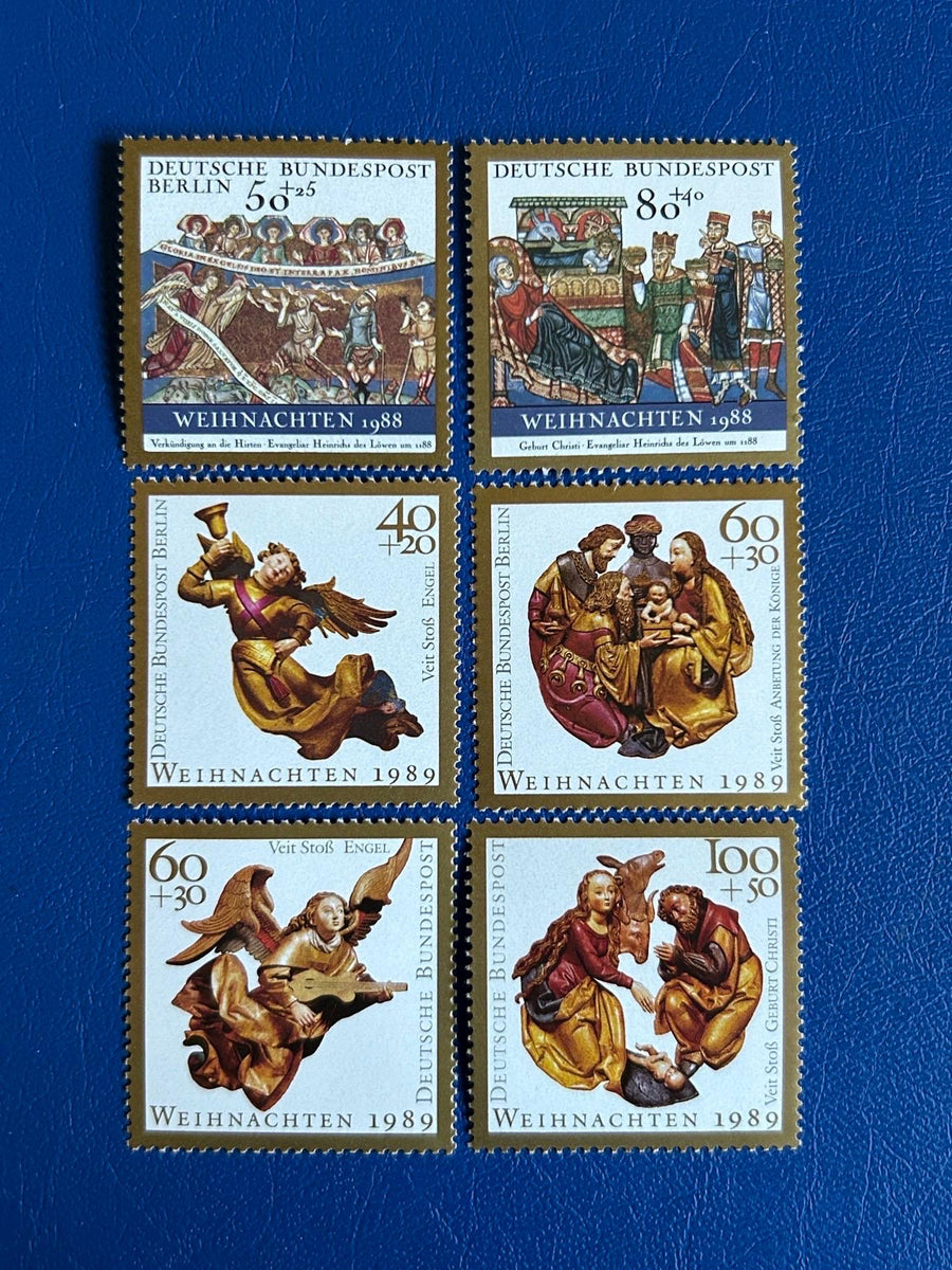 Germany (West) - Original Vintage Postage Stamps - 1988-89 - Christmas - for the collector, artist or crafter - gift tags, cards, ornaments