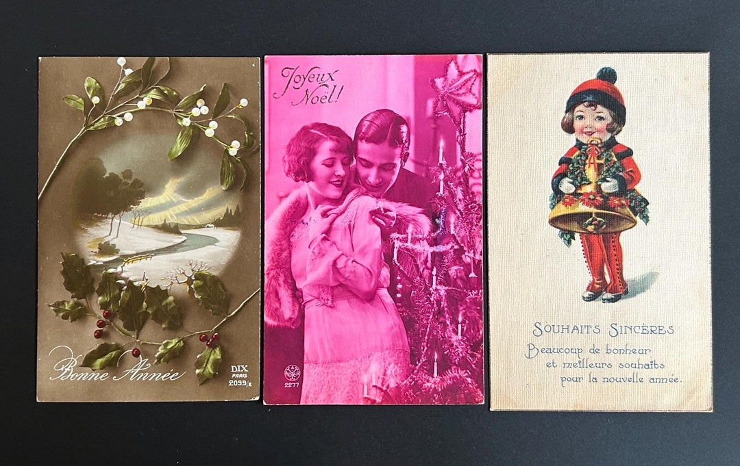 French Christmas& New Year Postcard Lot - Vintage/Antique Postcards - for the collector, crafter or vintage Decor - cards, scrapbooks