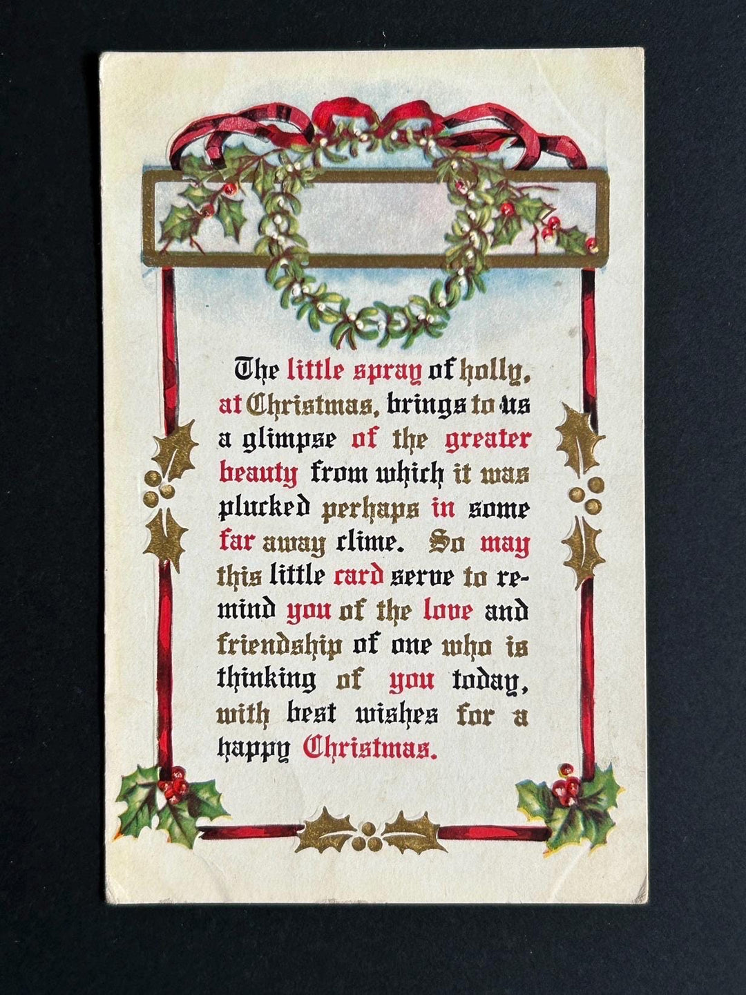 Unused Christmas Postcard - Vintage/Antique Postcard - for the collector, crafter or vintage Christmas Decor - cards, gift tags, scrapbooks