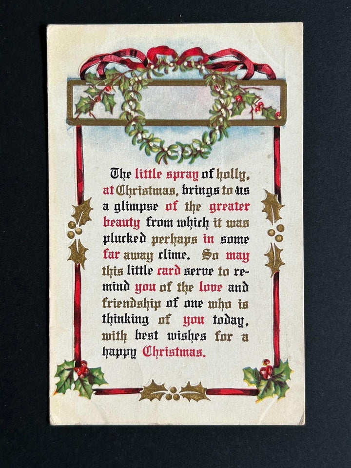 Unused Christmas Postcard - Vintage/Antique Postcard - for the collector, crafter or vintage Christmas Decor - cards, gift tags, scrapbooks