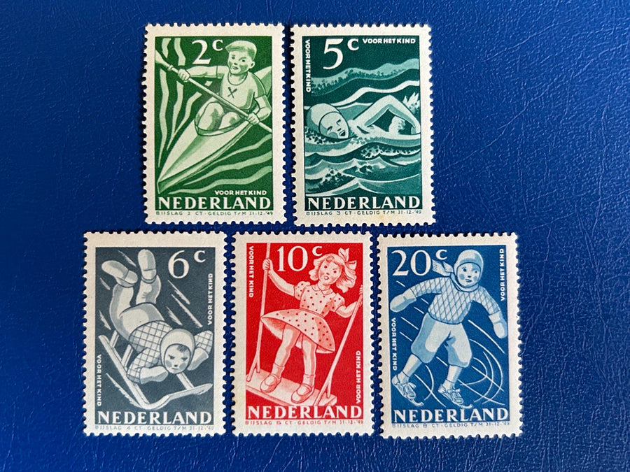 Netherlands - Original Vintage Postage Stamps- 1948 - Children’s Stamps: Children at Play - for the collector, artist, or crafter