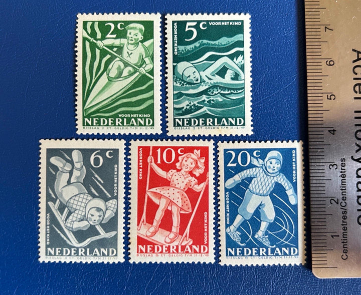 Netherlands - Original Vintage Postage Stamps- 1948 - Children’s Stamps: Children at Play - for the collector, artist, or crafter