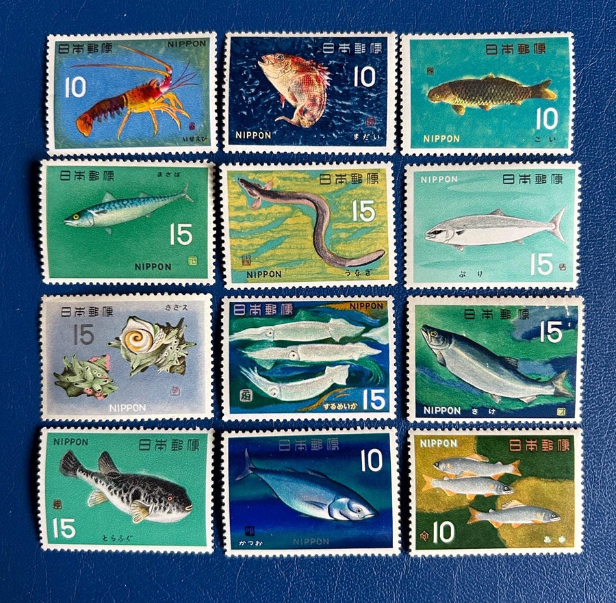 Japan- Original Vintage Postage Stamps- 1967 - Sea Life - for the collector, artist or crafter - scrapbooks, paper crafts, decoupage