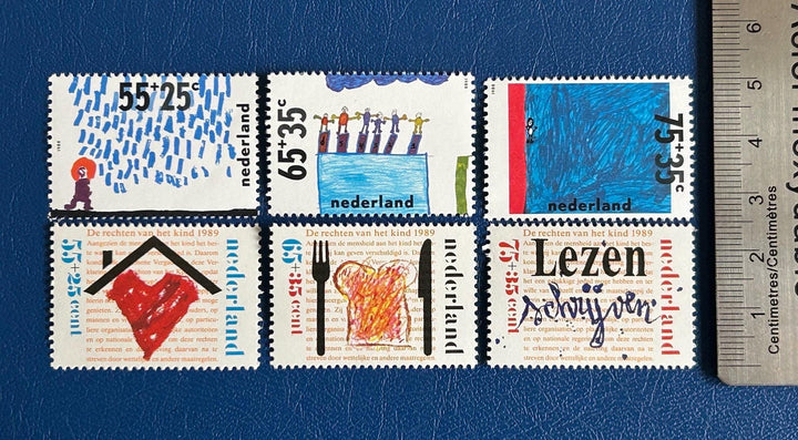 Netherlands - Original Vintage Postage Stamps- 1988-89 - Children’s Rights, Children’s Water Drawings- for the collector, artist, or crafter