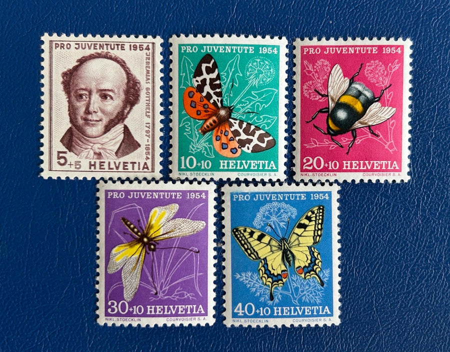 Switzerland - Original Vintage Postage Stamps- 1954 - Pro Children: Insects - for the collector, artist or crafter