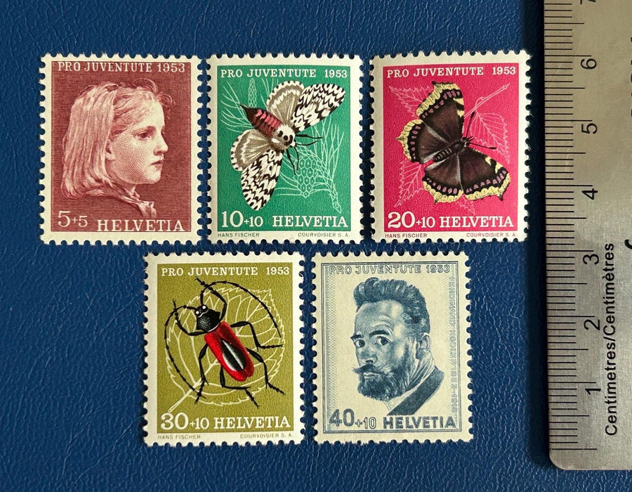 Switzerland - Original Vintage Postage Stamps- 1953 - Pro Children: Insects - for the collector, artist or crafter