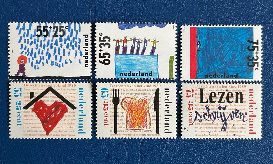 Netherlands - Original Vintage Postage Stamps- 1988-89 - Children’s Rights, Children’s Water Drawings- for the collector, artist, or crafter