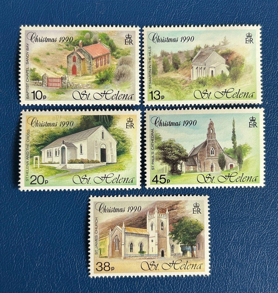 St. Helena - Original Vintage Postage Stamps - 1990 - Churches (Christmas Issue) - for the collector, artist or crafter