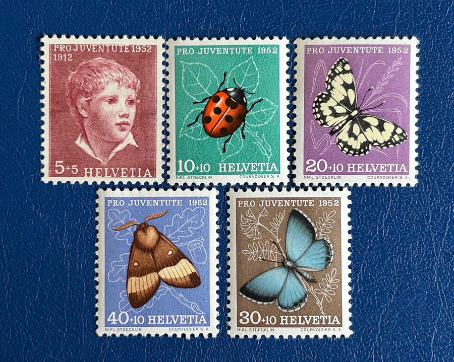 Switzerland - Original Vintage Postage Stamps- 1953 - Pro Children: Insects - for the collector, artist or crafter