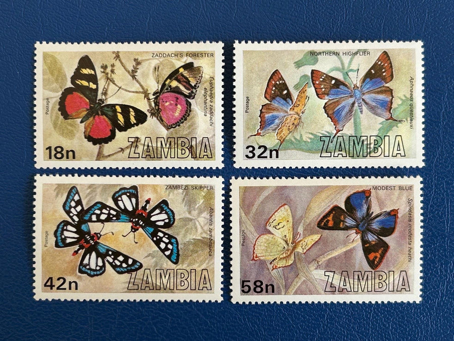 Zambia - Original Vintage Postage Stamps- 1980 - Butterflies - for the collector, artist or crafter - scrapbooks, paper crafts