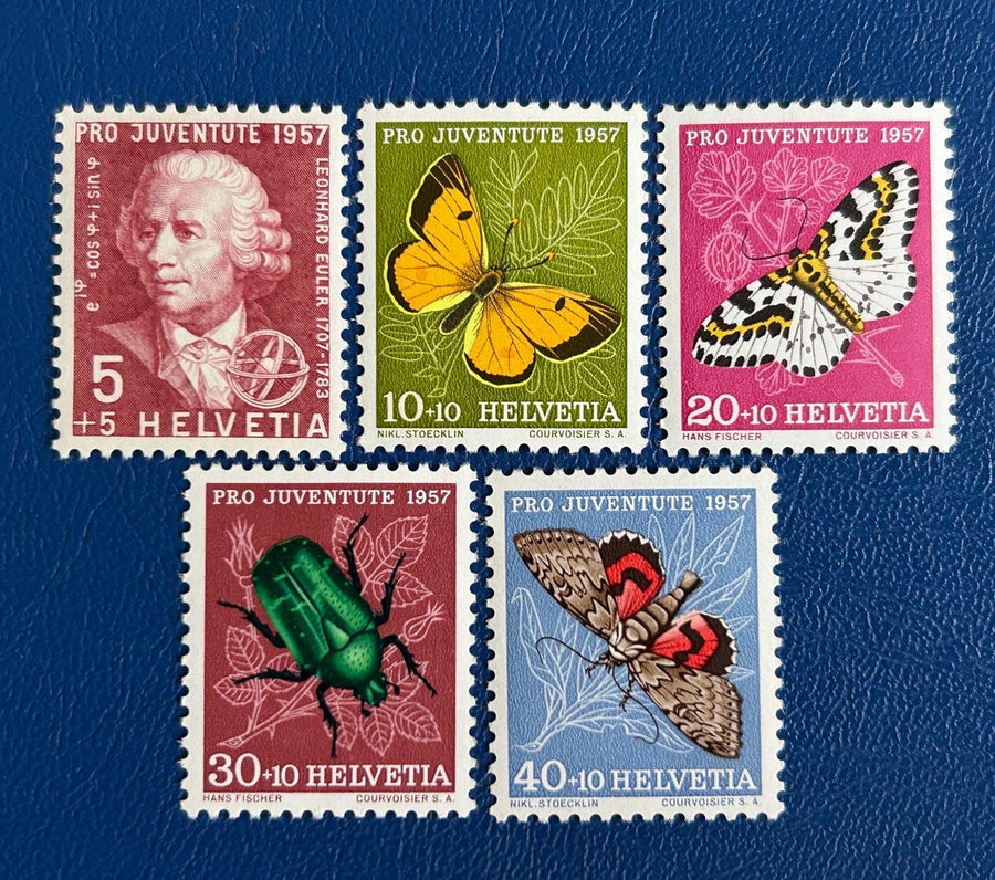 Switzerland - Original Vintage Postage Stamps- 1957 - Pro Children: Insects - for the collector, artist or crafter