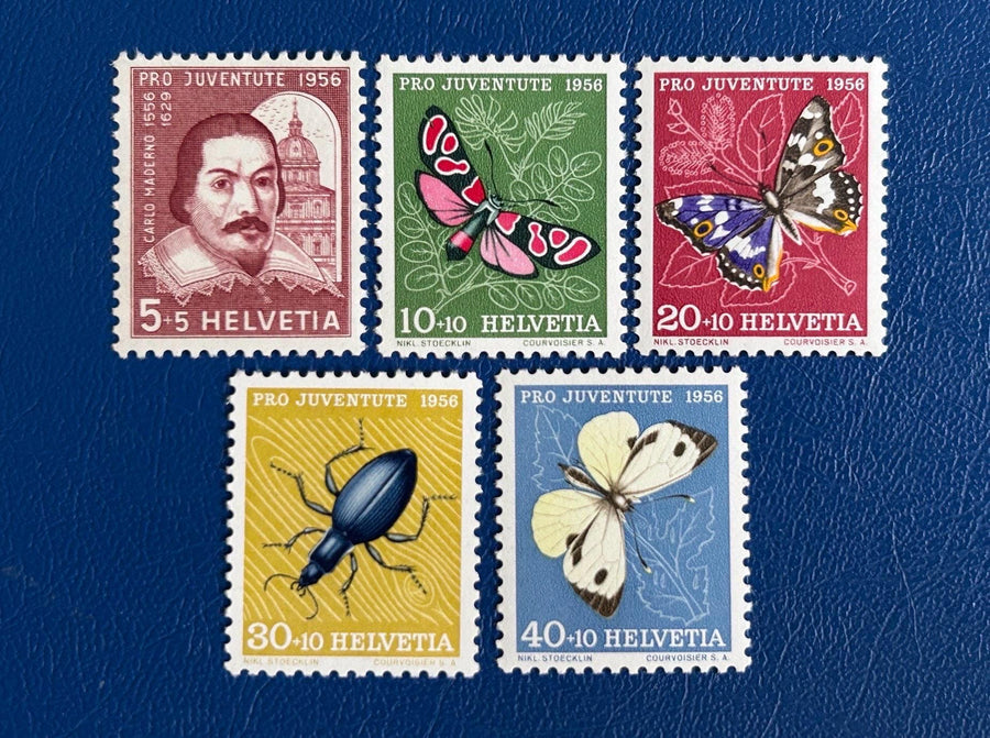 Switzerland - Original Vintage Postage Stamps- 1956 - Pro Children: Insects - for the collector, artist or crafter