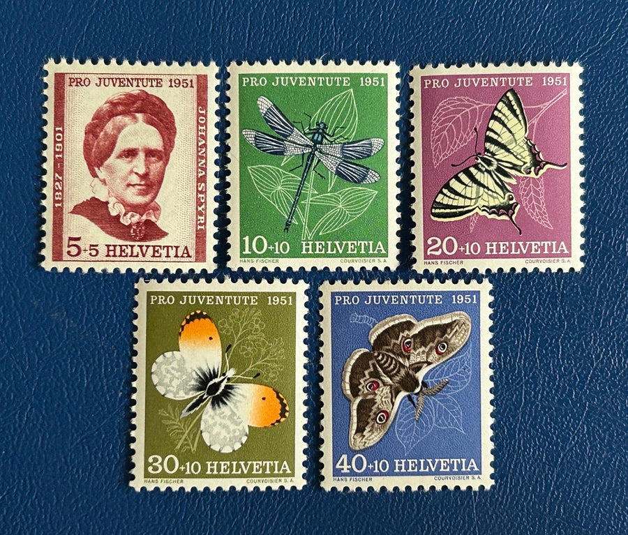 Switzerland - Original Vintage Postage Stamps- 1951- Pro Children: Insects - for the collector, artist or crafter