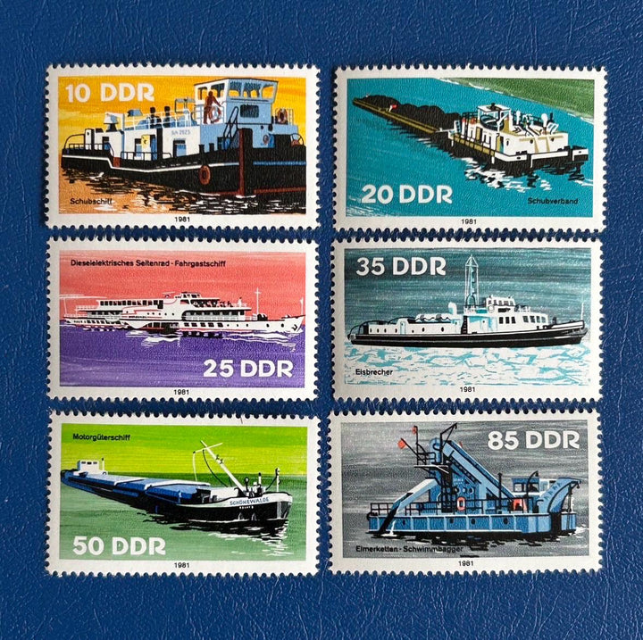 Germany (DDR)- Original Vintage Postage Stamps - 1981 - Barges -collector, artist or crafter - scrapbooks, collage, decoupage